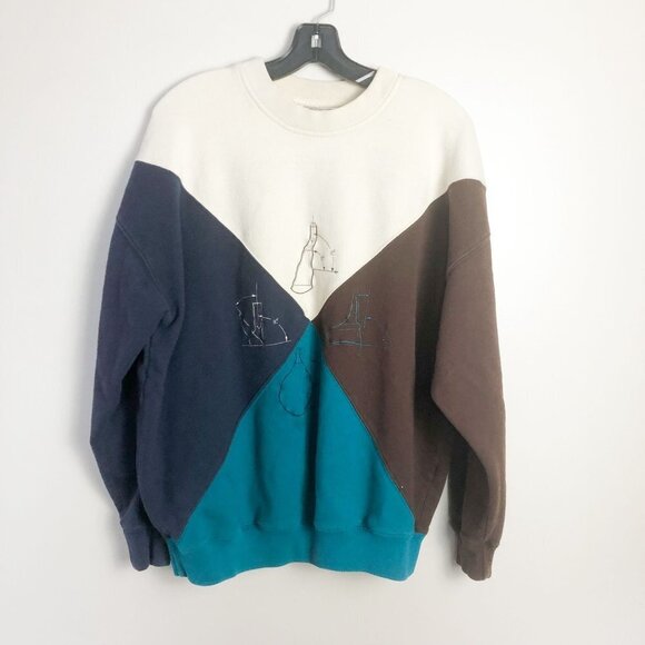 Slazenger Colorblock Science Cotton Crewneck Sweatshirt Blue Brown Large - Picture 1 of 9